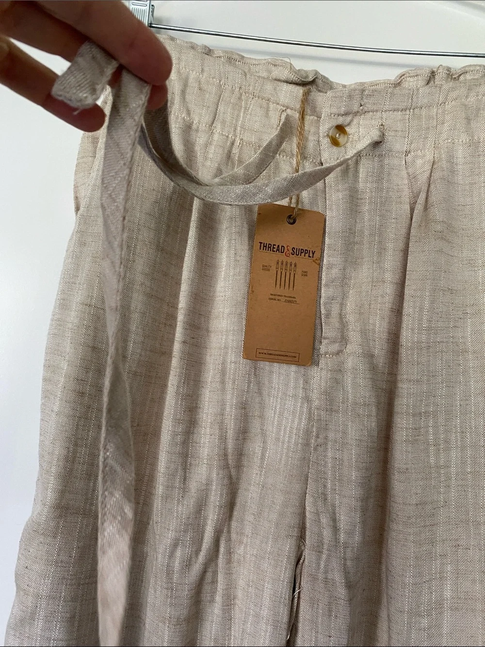 NWT Soft Linen Rayon Blend Flowy Drawstring High Waist Wide Straight Leg  M